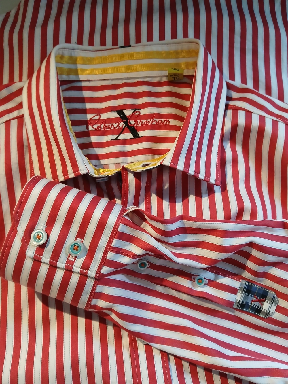 Robert Graham Red and White Vertical Stripe Dress Shirt